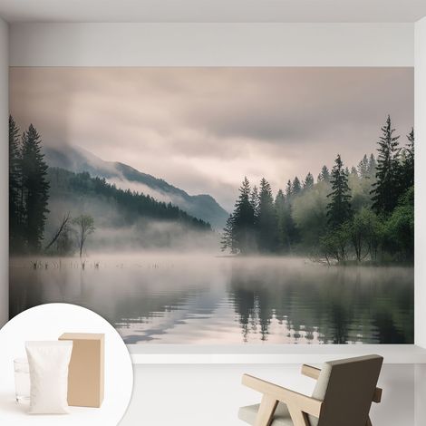 Papier peint intissé décoratif avec colle pour salon chambre et bureau Installation rapide Lac évocateur 152x104 cm (1/5)