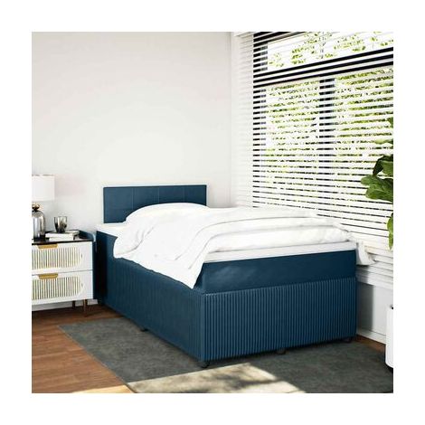 Sommier de style Snowco et matelas en velours bleu de 120 × 200 cm, velours doux et confortable, idéal chambre à coucher, style moderne, montage simple (1/5)