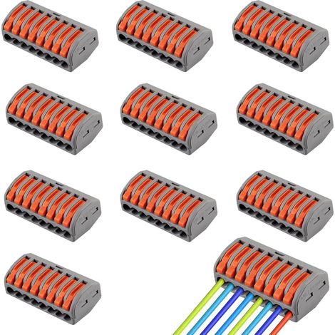 10 Pièces PCT-218 – Connecteur électrique 8 ports à levier, bornier compact à ressort, domino électrique pour fils rigides et souples, 32A 450V (1/5)