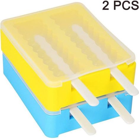 Silikon-Eisform – 4 Fächer – mit Deckel und Stielen – Gelb und Blau – 2er-Set (1/5)