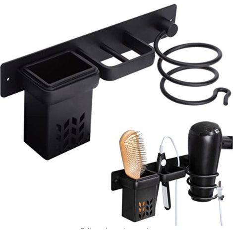 Haartrockner-Organizer-Ablage, Badezimmer-Haartrockner- und Glätteisenhalter, Wandregale, Zubehör, Gebläseablagen WB8022 Schwarz (1/3)