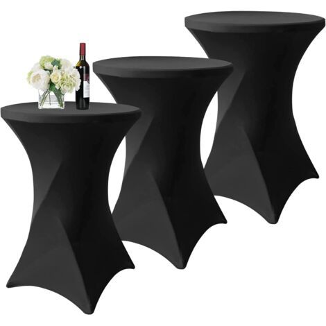 Ensemble de 3 nappes hautes noires, nappes sur pied 80x110cm noires à coins carrés extensibles en spandex pour cocktails (1/4)