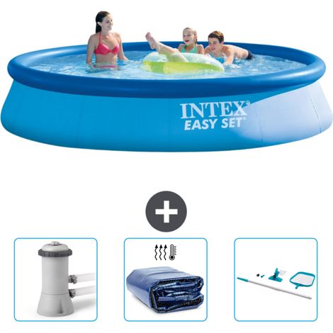 Piscine Gonflable Ronde Easy Set Intex - 396 x 84 cm - Bleue - Incluse Accessoire CB78