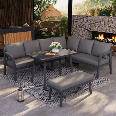 table salon canapé angle 8 places acier gris OKMYHOME (1/5)