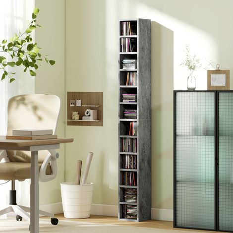 Meuble rangement CD 12 étagères pour 204 CD, MDF‑panneau particules, 21 x 20 x 175 cm, gris (1/5)
