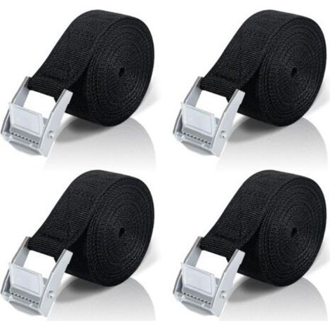 Aiperq 5M Sangle d'Arrimage, 4 Pièces Sangle à Cliquet avec Boucle de Serrage en Alliage de Zinc pour Fixation Moto/Voiture/Porte Vélo/Bagage