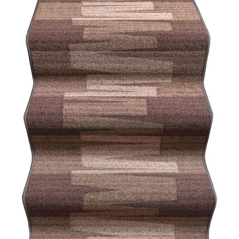Coureur D'escalier Bordé Couloir Entrée Tapis Cuisine Marches Pas Marron Zig Zag - 67x180 cm