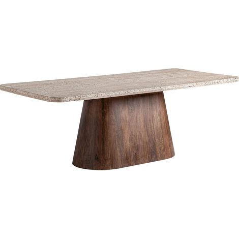Table salle à manger travertin style art déco finition artisanale - Beige travertin naturel élégant (1/5)
