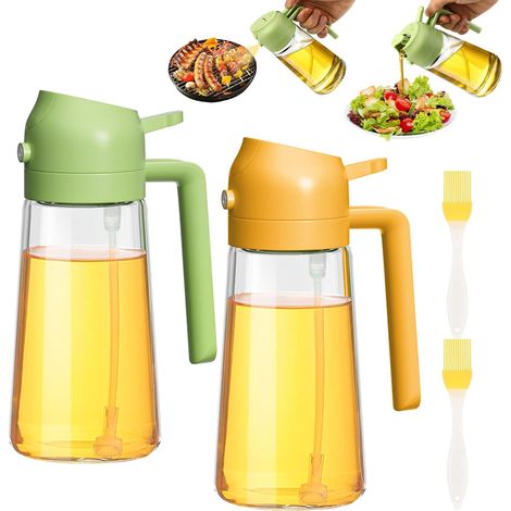 Pulvérisateur d'Huile 470ml 2 en 1, Distributeur d'Huile d'Olive avec 2 Bouteilles pour Cuisine, Friteuse à Air, Barbecue, Salade - 2 Pièces (Vert & Orange) (1/5)