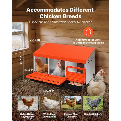 Pondoir à Poules 3 Compartiments Nichoir à Poule en Acier Galvanisé et Plastique Haute Résistance pour Différentes Races de Poules,… (1/5)