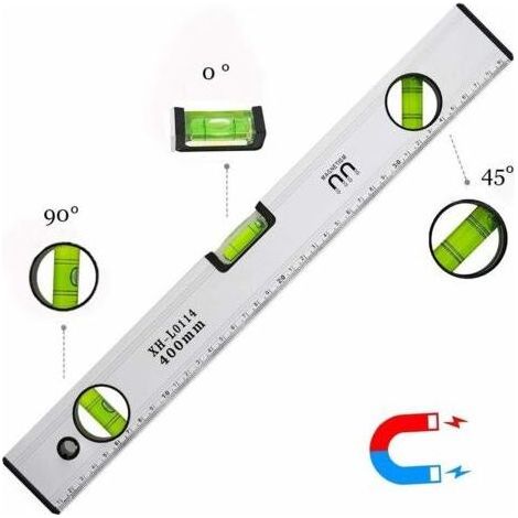 Niveau à Bulle de 40 cm, Niveau Bulle Magnétique avec 3 Fioles Haute Visibilité Corps en Aluminium, Embouts Robustes pour horizontal vertical et 45 °, Précision +/0,5mm Règle Intégrée (1/5)