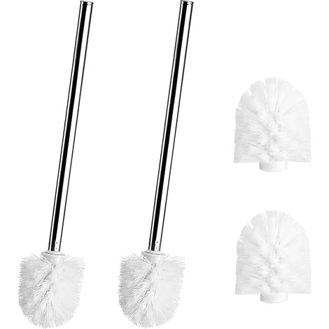 Brosses de Toilette, Lot de 4 têtes de Brosse WC de Rechange en Plastique avec 2 Manches en Acier Inoxydable, Brosse WC diamètre 8.5cm, Convient pour Salle de Bain (1/5)