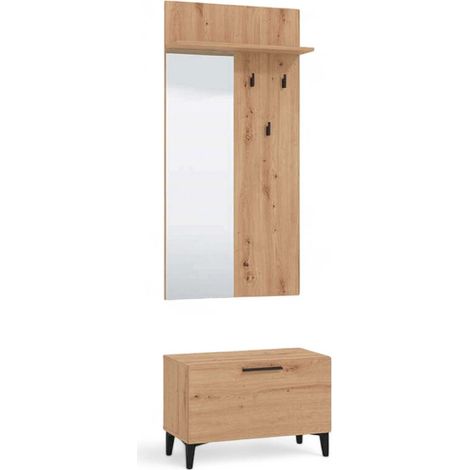 Mobile ingresso Terni in rovere artigiano con struttura in truciolare bilaminato colore bianco dimensioni 67x35x200 cm