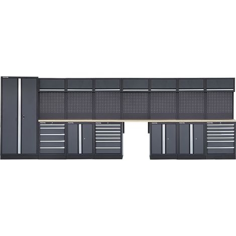 FEISTOS Equipement d'atelier Armoire à outils Apollo 19 Paroi perforée incluse Gris/noir 568x46x200 cm