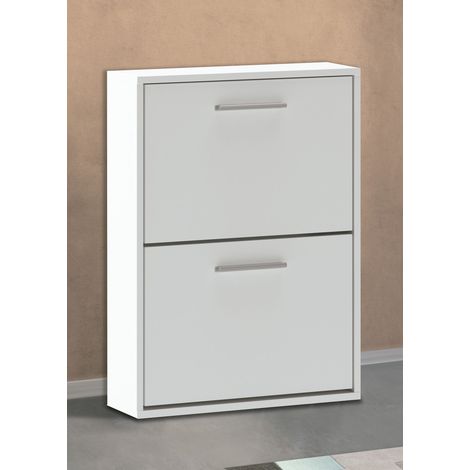 Pegane – Meuble à chaussures 2 portes blanc – Dimensions 54x18x73 cm – Panneau de particules mélaminé – Design moderne et épuré (1/2)