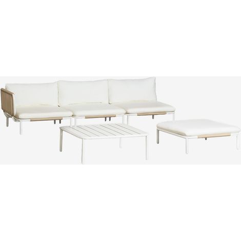 SKLUM Gartenset mit 3-teiliger modularer Eckcouch, Couchtisch und Hocker aus Roubly-Stahl Beige Mandel Rose