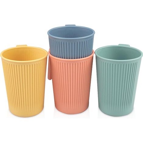 Sollbry 4 Pièces Tasse à Boire Reutilisable Tasse Empilable Tasse à Café Tasse Camping Mug avec Poignée 350 ml pour Pique-Nique, Cuisine, Café (1/5)