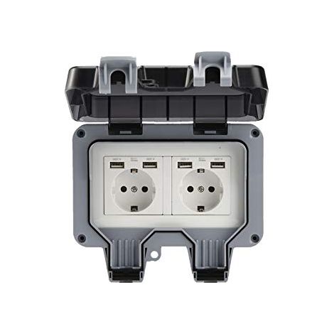 Prise murale extérieure double avec USB, étanche, résistante, prise électrique avec boîte murale (double) - RWAutre accessoire de domotique