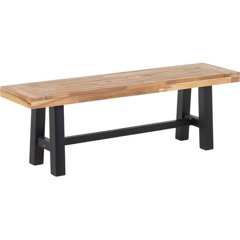 Beliani – Banc de jardin 3 places en bois d'acacia huilé – Dimensions 140x36 cm – Style traditionnel noir et bois clair – Résistant aux UV