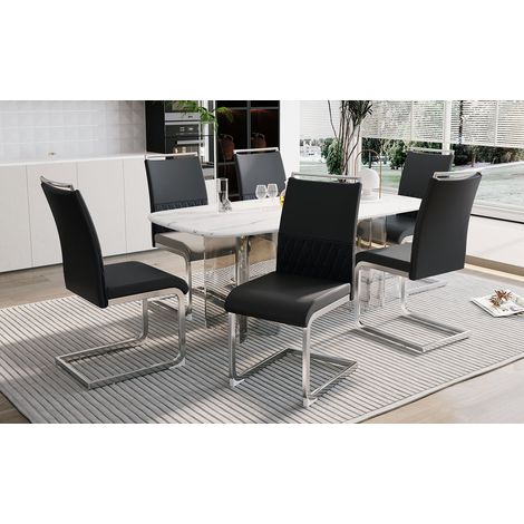 Lot de 6 chaises modernes de salle à manger,dossier PU et simili cuir à bandes croisées,rembourrées,pour cuisine et bureau d’invités,noir.