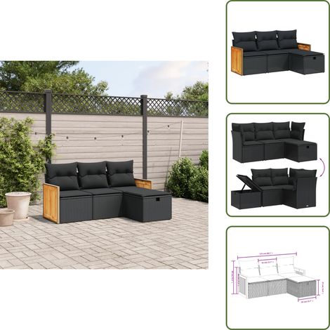The Living Store 4-tlg. Garten-Sofagarnitur mit Kissen Schwarz Poly Rattan - Gartenmöbel (1/5)