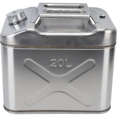 Bidon d'essence portable de 20 litres (5,2 gallons) en acier inoxydable résistant à la corrosion, pour carburant (essence, conforme aux normes américaines). (1/5)