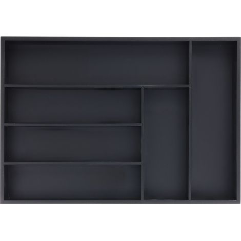 Cubertero práctico de bambú 6 compartimentos para cajones cocina oficina 36 x 22 x 5 cm de bambú negro 130013464 (1/4)