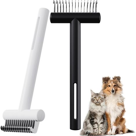2PCS Brosse Chien et Chat Poil Long Brosse de Toilettage pour Chat Professionnel Râteau de Toilettage Chiens Demelant pour Sous Poil, Élimine Les Nœuds, Les Tapis et Les Cheveux Emmêlé