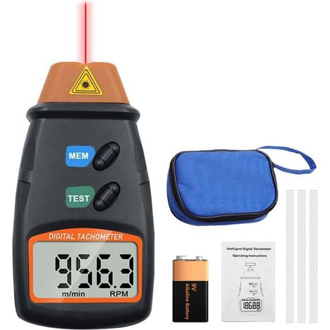 Digital Tachometer, Non-Contact Laser Tachometer 2.5-99999 RPM, Tachometer Measurement with Reflective Strip (9V Battery Included) MUMU (1/4)