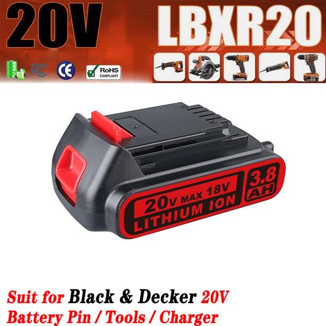LBXR20 20V 3.8Ah Remplacement pour Black et Decker Batterie au Lithium 20V Max LB20 LBX20 LBXR20-OPE LBXR2020-OPE LB2X4020-OPE LBXR20B-2 LST220 LST300 Outil électrique sans fil 1 Pack (1/5)