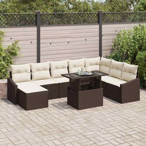 Sofa Set mit Kissen 9 pcs Braun und Creme Poly-Rattan vidaXL (1/5)