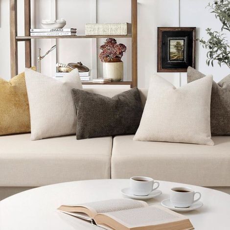 2pcs housse de coussin de canapé 45x45cm, housse de coussin de canapé décoratif de luxe pour canapé, lit et salon,Beige (1/4)