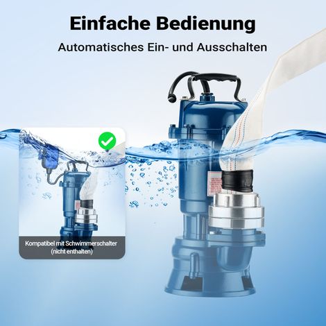 Wiltec Pompe électrique pour eaux sales – Submersible – 550 W / 16200 l/h – Refoulement max. 8 m – avec Tuyau 20 m – Pompe-cave pour Arrosage Irrigation Jardinage Évacuation Drainage