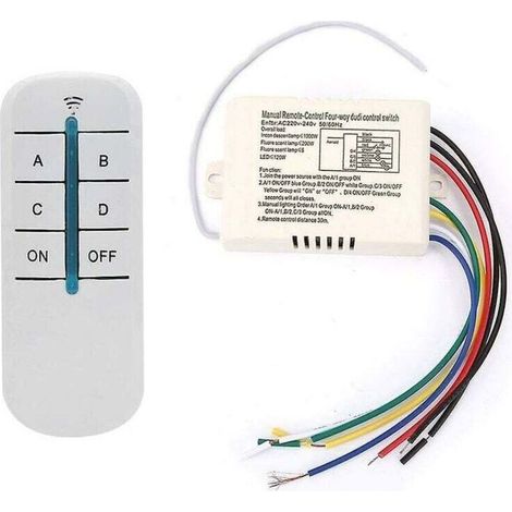 Commutateur de Télécommande sans Fil 4 Voies 220V Récepteur Mural Numérique Module Émetteur Interrupteur Mural à Distance+Récepteur émetteur pour Lumières (1/5)