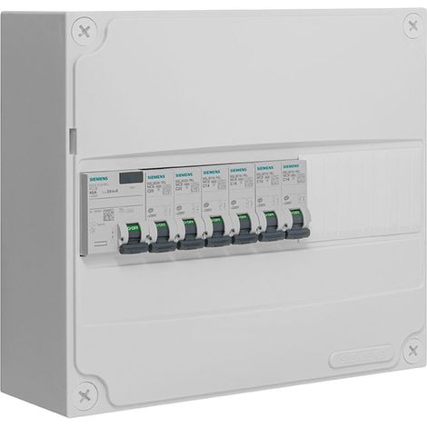 Siemens – Tableau électrique pré-équipé 1 rangée 13 modules 6 disjoncteurs 1 interrupteur différentiel – Normes NF C 15-100 – Pour rénovation