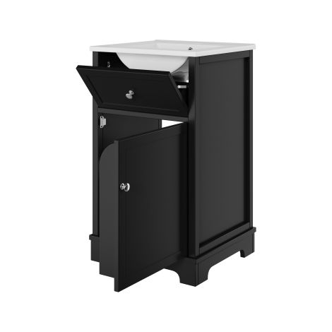 Meuble vasque en MDF 51 x 46 x 87 cm entièrement laqué avec tiroir coulissant  pieds hauts vasque intégrée noir