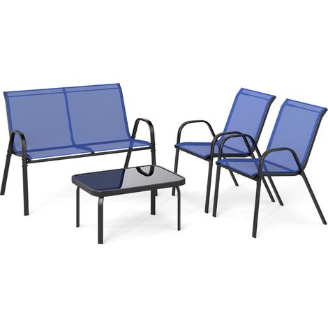 Set di mobili da giardino 4 pezzi 68 x 112 x 83 cm 2 poltrone impilabili stile comodo ed elegante metallo blu 200011976