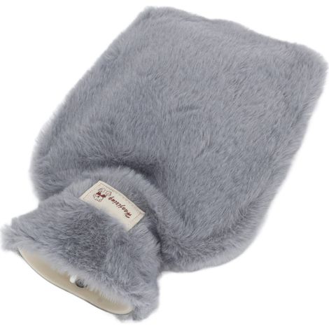 Bouillotte doublée en polaire, 1000 ml, large ouverture, design texturé antidérapant, housse en polaire douce amovible et lavable, convient à une utilisation à l'école/au bureau, gris clair.