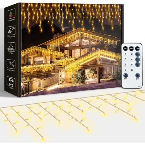 10M Guirlande Lumineuse Rideau Noël Extérieur, LED Intérieur Guirlande Lumineuse Fenetre 8 Modes Étanche Décoration Noel pour Maison Mariage Balcon Chambre Jardin Patio Fête, Multicolore