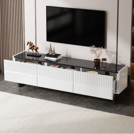 Mueble TV bajo de 3 cajones, 170 x 35 x 47 cm, negro y blanco OKMYHOME (1/5)