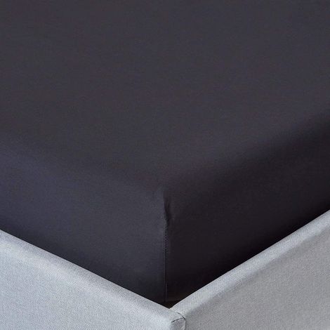 HOMESCAPES Black Egyptian Cotton Deep Fitted Sheet 200 Thread Count, Single - Black (1/5)