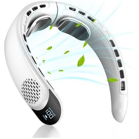 Ventilatore da collo per esterni, senza pale, portatile e silenzioso, con display digitale, 200 x 192 x 60 mm, bianco (1/5)