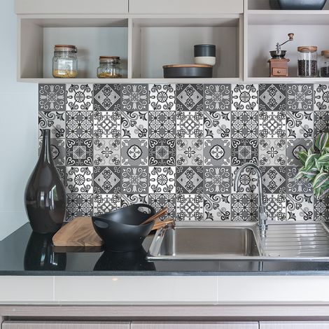 Sticker Mural Carrelage adhésif Cuisine Salle de Bain - 9 STICKERS CARREAUX DE CIMENT AZULEJOS BELLO - 9stickers10x10cm (1/5)