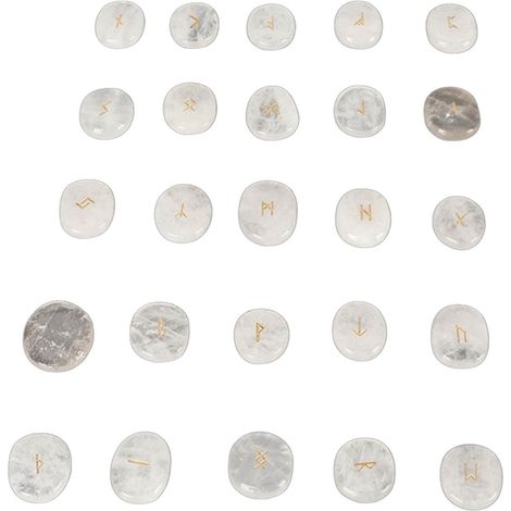 Ensemble de 25 pierres runiques naturelles, pierres de méditation finement sculptées, pour la prière, la divination et la guérison (cristal blanc). (1/5)