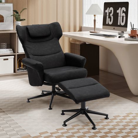 Black Faux Leather Swivel Recliner Armchair with Footstool (1/5)