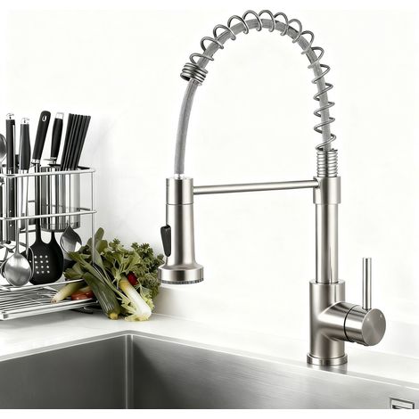 Océan Robinet de cuisine avec douchette amovible 360° rotatif ressort spiralé mitigeur évier finition brossé (1/5)