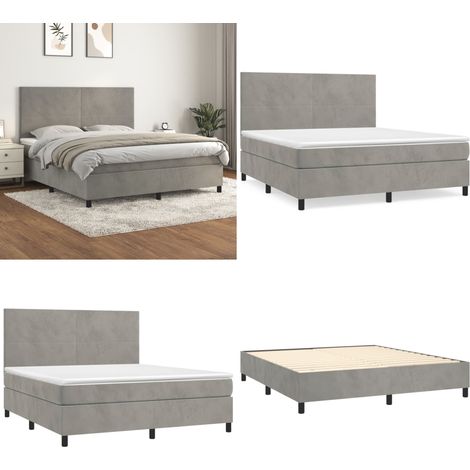 Boxspringbett mit Matratze Hellgrau 160x200 cm Samt - Boxspringbett - Samtbett - Doppelbett - Hellgraues Bett - Bett Mit Kopfteil - Home & Living (1/5)
