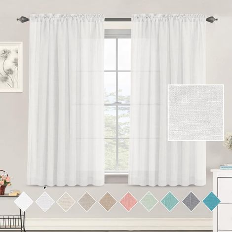 Rideaux en Lin Semi-Transparents Rideaux d'intérieur avec Galon froncé pour Salon ou Chambre à Coucher, 2 Panneaux (Blanc, 150 x 150 cm) (1/5)