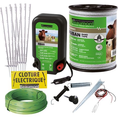 Beaumont – Clôture électrique pour grand chien – Kit complet avec ruban 200m et piquets 90cm – Sécurise votre jardin