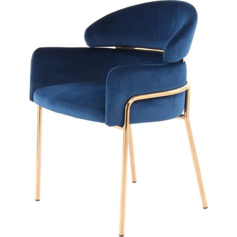 Sedia di design Elva in velluto blu e oro rosa (1/3)